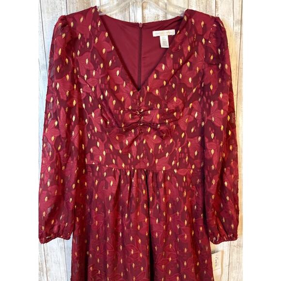 London Times Floral Burn Out Bishop Sleeves Chiffon Fit Flare Dress Size 8 NWT - Picture 2 of 10